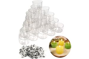 TRINIDa Plastic Clear Tealight Cups Holders, 100pcs Tealight Candle Holder Cups and 200pcs 35mm Candle Wicks Set, Wax Tins Jars and Candle Wicks for Candle Making