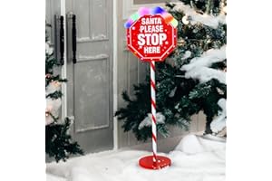YZNLIFE Christmas Santa Stop Here Yard Stake 40-inch Pre-lit Christmas Yard Decorations with 30 Multi-Color LEDs 8 Lighting Modes Xmas Sign for Outdoor
