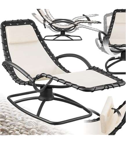 Sedia Sdraio Ellittica Estosa - Poltrona Dondolo Da Giardino, Terrazza, Piscina, In Textilene E Acciaio, Colori Grigio Scuro