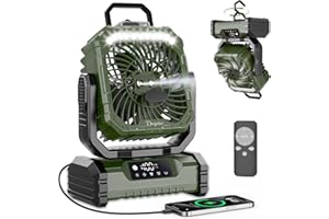 OUTACT Ventilatore Campeggio con Luce LED, 20000mAh Ventilatore Nebulizzatore Portatile Ricaricabile con Gancio e Telecomando, Ventilatore USB Scrivania per Esterno Tenda Spiaggia Allaperto - Verde