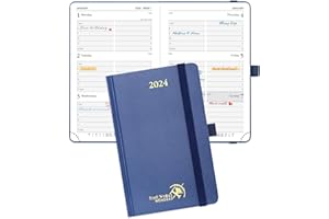 POPRUN Pocket Diary 2024 Diary Small Week to View A6 16 x 10.5 cm Hardback 24 Weekly Planner with Dotted Note Pages, Foldable Inner Pocket, 100 GSM FSC® Paper - Navy blue