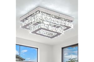 Finktonglan LED Kristall Deckenleuchte Moderne Rechteckige Deckenleuchte K9 Edelstahl Deckenleuchte Kronleuchter für Wohnzimmer Schlafzimmer Esszimmer(Kaltweiß)