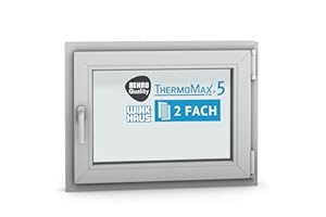ThermoMax 5 Classic Kunststoff-Fenster, Uw-Wert 1,4, BxH: 80x60cm / 800x600mm, DIN rechts (Griff links), mit 2-fach Wärme-Isolier-Verglasung, Winkhaus Sicherheitssystem & Rehau Profil