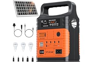 FTJKGH 9000mAh Solar Power Station, Solar Generator with Solar Panel, Support Bluetooth, FM Radio, LED Flashlight, Expansion SD card for Camping, Road Trips, Fishing