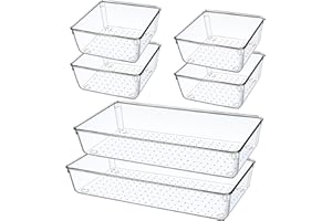 GIKLUX Set di 6 Organizer Cassetti Cucina Trasparente, 30cm 2-Dimensioni Plastica Organizer per Cassetti Bagno Scrivania Letto, per Contenitori Trucchi, Posate, Gioielli, Organizzatore Cassetti Portaoggetti