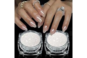 GZMAYUEN 2 Boxes Pearl Chrome Nail Powder White Chrome Powder for Nails, Glazed Donut Nail Powder Moonlight Effect Iridescent Powder for Nails