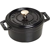 STAUB 40500-101-0 Mini Casserole, 10cm, 0.25 L with round lid, induction suitable, matte black enameled container inside, black