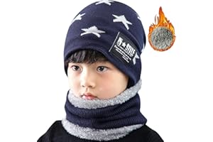 heekpek Unisex Bambini Cappello a Maglia Lana Cappellino con Sciarpa Cerchio Sci Outdoor Sport Invernale Natale Regalo Set Bambino ha Lavorato a Maglia Il Cappello con la Sciarpa
