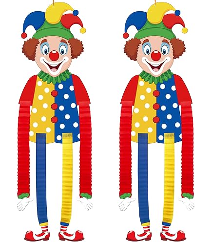 Décorations Carnaval – 12 Guirlandes Spirales + Banderole 3m – Motifs Clowns Colorés