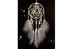‎NICE DREAM Nice Dream Traumfänger mit LED Licht, Handgemachte Dreamcatcher mit Federn, Maiden Zimmer Schlafzimmer Romantische Dekoration, für Wandbehang Wohnkultur Ornamente Handwerk Grau