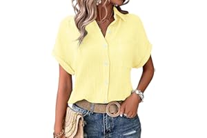 Nuoke Muslin Blouse Women's Shirts Blouse Elegant Tunics Summer T-Shirt Short Sleeve Linen Button Blouse Long Oversized T-Shirt Casual for Leggings