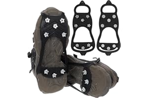 ABEILLO Non Slip Ice Cleats for Shoes and Boots, Ice Snow Gripper Shoe/Boot Traction Cleats with 8 Stainless Steel Spikes, Winter Outdoor Anti-Slip Crampons for Walking, Climbing and Hiking