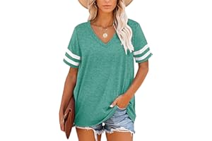 MOLERANI t-Shirts pour Femmes à Manches Courtes col en V rayé Hauts d'été décontracté t-Shirt Amples S-2XL
