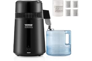 VEVOR Vattendestillator 4 l, maskin för destillerat vatten, 1 l/h, 750 W, inre i rostfritt stål, livsmedelsbehållare i PBT-plast för rening av kranvatten hemma, på kontoret