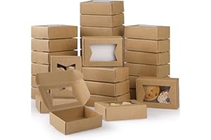 40 Stück Kraftpapier Box mit Sichtfenster,GeeRic Weihnachtskeks-Keksbox (9.7 * 7 * 3CM), Backwaren Backen Süßigkeitenboxen für Gebäck, Muffins, Macarons, Keksbox