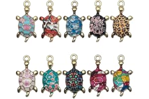 CJQRL 10 Pièces Multicolore Tortue Breloque, Breloques Charms Pendentifs pour Bracelets Collier,Creation Bijoux, DIY Mixte Argent Antique Vintage Décoration Accessoires