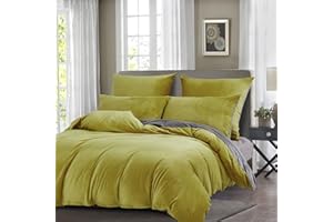 Gezu Copripiumino invernale 200 x 200 cm giallo e grigio flanella velluto doppio lato spesso spesso caldo biancheria da letto per adulti con 2 federe 65 x 65 cm con cerniera
