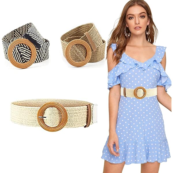 DEEDPF Elastische stroriem, vintage riem met gladde houten gesp, kledingriem, jeansriem, smalle riem voor mannen en vrouwen voor jurken, overhemden, jeans enz