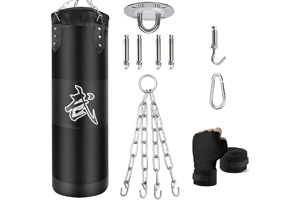 ZERUIDM Sacs de Frappe Kit, Sac de Boxe Non-Rempli pour Enfan Adultes avec Bandage de Boxe, chaînes et Crochet, Formation pour Kickboxing MMA Muay Thai Karate Taekwondo
