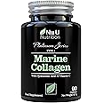 Marine Collagen with Hyaluronic Acid, Vitamin C - 90 Hydrolyzed Capsules (not Tablets) - Premium High Strength Collagen Supplements for Women & Men - Type 1 Marine Collagen - Nu U Nutrition