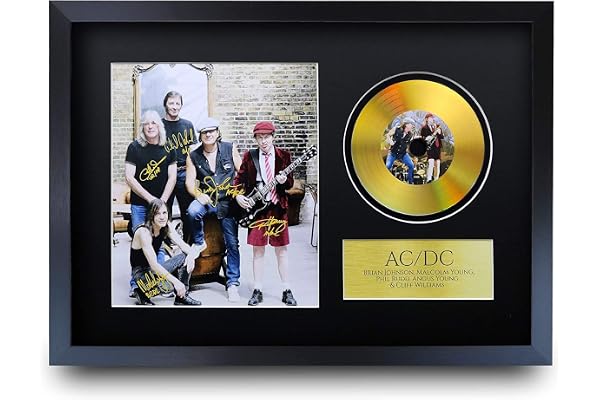 HWC Trading FR A3 ACDC Malcolm Angus Young Brian Johnson Cadeaux Imprimé Signé Autographe Photo pour les fans de musique - A3 Encadré