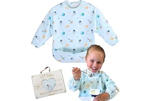 Belea Babero con Mangas Impermeable Bebe BLW con Bolsillo Recogemigas Alimentacion Complementaria Babete Impermeável Bebe Lavable Regalo Cumpleaños Baby Shower sin BPA Ajustable de 6 Meses a 3 Años