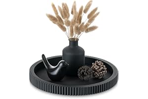 Hanobe Dekoracyjna taca na stolik kawowy: Okrągłe czarne drewniane tace małe do salonu - Retro centralny element dekoracyjny do ekspozycji kuchennej 30 cm