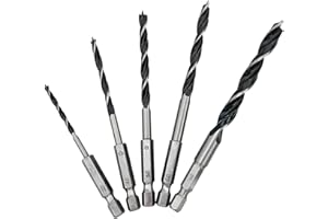NORTOOLS Brad Point Wood Drill Bit Set with 1/4 inch Hex Shank 5 PCS HCS Wooden Drills for Woodworking DIY Lover Carpenter 3 4 5 6 8 mm