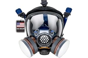 PARCIL DISTRIBUTION PD-100 Full Face Organic Vapor & Particulate Respirator Gas Mask - Dual Activated Charcoal Filtration - Full Face Eye Protection