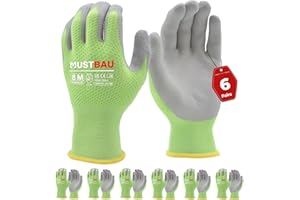 Mustbau 6 par wentylowanych rękawic roboczych, rękawice z powłoką z poliuretanu na bazie wody, wielofunkcyjne rękawice odporne na ścieranie, do ogrodnictwa, warsztatu, placu budowy (zielone, M)