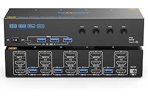 MLEEDA KVM Switch 3 Monitores 4 PC 4K@60Hz, 2 HDMI+Displayport KVM Switch Triple Monitor para 4 PC Share 3 Monitor y 4 puertos USB 3.0 Teclado Ratón Impresora, 4 cables USB incluidos