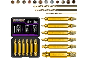 YURINWOO 9PCS Gold Titanium-Plated Screw Extractor Set, Hardness is 80 HRC, Model HSS 6542, Screw Grab Screw Removal Tool, Longer Lasting, General bit Set Double Ended for Damaged Broken Stripped Screws