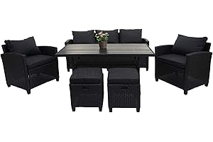 Mendler Juego de muebles de jardín de polirratán HWC-E95, conjunto de muebles de jardín y salón de jardín con cojín de color negro y gris antracita