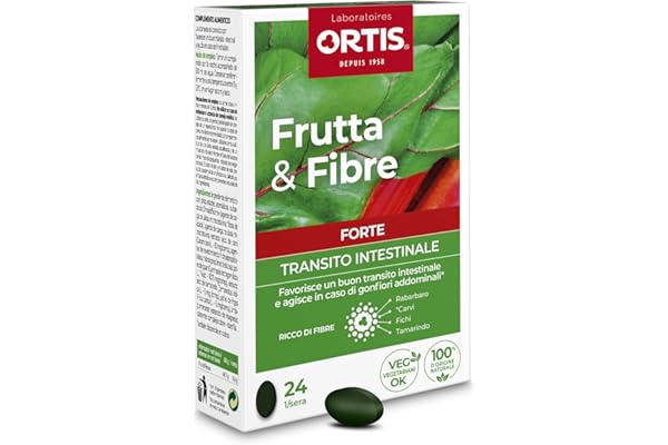 Ortis - Fruits & Fibres Forte 24 Comprimés - Complément Alimentaire pour Favoriser le Transit Intestinal - Transit Lent et Ballonnements - Action Rapide - 100% Naturel à base de Rhubarbe