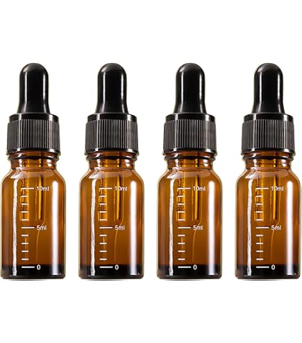 JamHooDirect Lot de 10 flacons compte-gouttes en verre de 10 ml avec pipettes compte-gouttes, mini flacons vides pour huiles de massage essentielles, Bouchon ambre givré transparent/doré, Medium