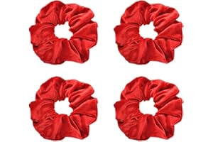BFUZXY 4 elastici per capelli, in raso, morbidi elastici per capelli a coda di cavallo, per donne e ragazze, stile classico, per capelli (rosso)