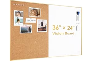 ARCOBIS Korktafel, Whiteboard-Kombination, 90 x 60 cm, Pinnwand mit goldenem Rahmen, magnetische, trocken abwischbare Tafel und Korktafel für die Wand, Sichttafel für Zuhause, Büro, Schule