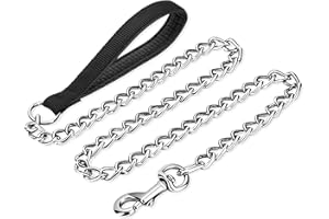 PETTOM Smycze łańcuchowe dla psów, mocny nylonowy wyściełany uchwyt, 1,2 m, wytrzymałe, odporne na żucie, metalowe smycze dla psów, dla małych, średnich i dużych psów, czarne, rozmiar M