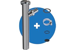 FEINER® Edelstahl Universal Verstellrohr Abflussrohr 1 1/4 Zoll x 200 mm x Ø 32 mm Tauchrohr mit Geräteanschluss, Rohr für Waschbecken Siphon an Wasch,- Spülmaschine verchromt + Gratis-Schlauchschelle