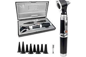 Scian Otoscope Oreille Medical Sion Avec LED Léger, 3x Zoom, 8 Pointe Du Miroir Outils De Soins Auriculaires Diagnostiques - Mini Poche Médical Otoscop Set Pour Docteur., Adultes, Pets (Noir)
