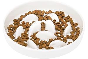 GUWINA Gamelle Anti Glouton Chat Céramique, 16 cm Large, Peu Profond Gamelle Anti-Glouton Chat pour Croquettes et Pâtée, Bol pour Chats et Petits Chiens, Lavable au Lave-Vaisselle (Blanc)