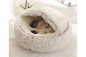 Xpnit Katzenbett,Kuschelhöhle Halbgeschlossenes Schlafsack Warm Plüsch Rund Katzenhaus Schlafplatz Bett für Katzen Klein Haustier,maschinenwaschbar Flauschi Katzenhöhle (50cm,Bruan-Glatt)