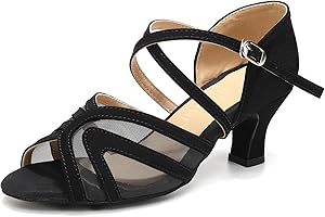Uonpie Women's Dance Shoes Latin Leather Comfortable Black with 5 cm Heel Open Dance Shoes