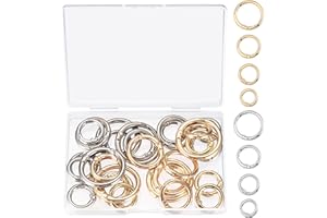 JIUXLAAN 30 Pcs Mosquetones Redondos de Metal Multi-tamaño, Anillos de Resorte, Cierres de Anillos de Resorte Redondos, Llaveros de Resorte Anillas Mosquetones para Bolsos Carteras Manualidades, Oro/Plata