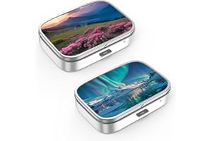 HION Pastillero Pastillero de 2 compartimentos para medicinas, Pastillero portátil para bolsillo o monedero Pastillero Decorativo de metal para medicinas Organizador de vitaminas Regalo único（2PCS）