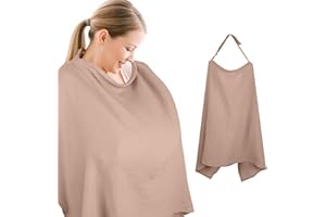 Cozary Stilltuch für Unterwegs, Stillschürze, 76 x 110 cm, Weicher und Atmungsaktiver Stillschal, Baumwolle, Nursing Cover for Breastfeeding Mit Rückenverstellgurt, Verstellbarer Riemen, Khaki