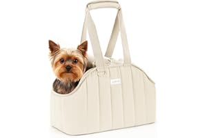 pecute Hundetasche für Kleine Hunde 4kg, Tragetasche Hund Hundetragetasche Leichte, Faltbare Hundetransportbox, Katzen Transporttasche für Unterwegs (Cremefarben)