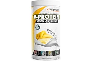 PROFUEL Banan wegańskie białko w proszku 750 g – V-PROTEIN 4K Blend – niezwykle smaczne i kremowe – ze słonecznika, soi, nasion konopi i pestek dyni – wegański proszek białkowy z 82% białkiem – sprawdzony