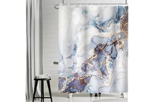 Uiiooazy Cortina Ducha Azul Oro, Cortina de Ducha Mármol Efecto Abstracta Arte Moderno Cortina de Ducha Anti Moho Impermeable Polyester Lavable Cortina de Baño con Ganchos 180x200cm