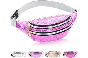 HEAWAA Sac Banane Holographique Femme, Sac Banane pour Fille, Sac de Taille Ajustable Multi-Poches en Cuir PU Tendance Imperméable pour Party Rave Activités de Plein Air Gym Jogging Enfants Homme (Rose)